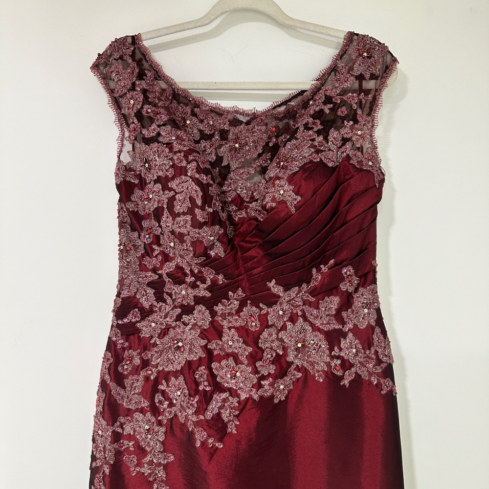 Sarah Danielle 5241 Evening Gown 12 Wine Beaded Lace Mother of Bride $469